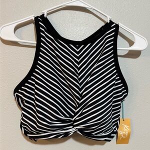 NWT Black and White stripped swimsuit top- large Kona sol full Coverage bikini
